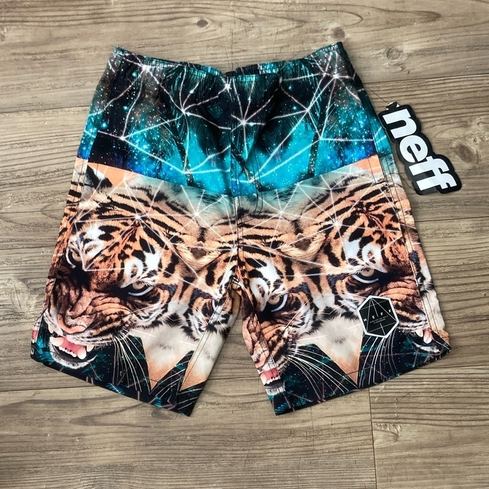 Neff Boys Youth Battlekat Hot Tub Shorts Tiger Storm